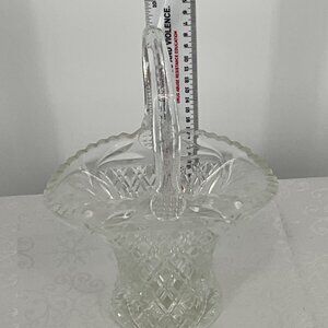 Vintage Clear Crystal Basket With Handle Intricate Cut Design Decorative Display